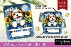 Happy Birthday Money Card PNG - Cute Dog Money Card Holder Product Image 1