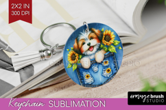 Denim Keychain PNG - Dog In Pocket Keychain Sublimation Product Image 1