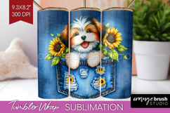 Denim Tumbler Wrap - Dog In Pocket Tumbler PNG Sublimation Product Image 1