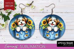 Denim Round Earrings - Dog In Pocket PNG Sublimation Product Image 1