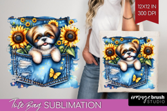Denim Tote Bag - Dog In Pocket Tote Bag PNG Sublimation Product Image 1