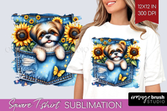 Denim Square Tshirt Background - Dog In Pocket PNG Product Image 1