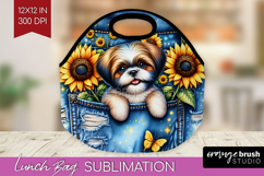 Denim Lunch Bag - Dog In Pocket Lunch Bug PNG Sublimation Product Image 1