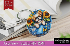 Denim Keychain PNG - Dog In Pocket Keychain Sublimation Product Image 1