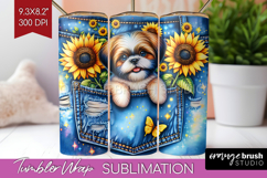 Denim Tumbler Wrap - Dog In Pocket Tumbler PNG Sublimation Product Image 1