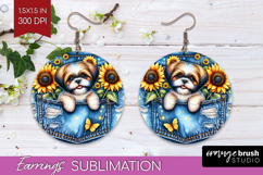 Denim Round Earrings - Dog In Pocket PNG Sublimation Product Image 1