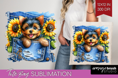 Denim Tote Bag - Dog In Pocket Tote Bag PNG Sublimation Product Image 1