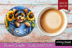 Denim Round Coaster - Dog In Pocket Coaster PNG Sublimation Product Image 1
