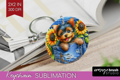 Denim Keychain PNG - Dog In Pocket Keychain Sublimation Product Image 1