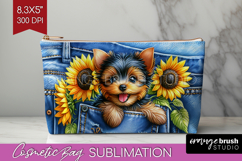 Denim Cosmetic Bag - Dog In Pocket Makeup Bag PNG Product Image 1