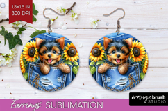 Denim Round Earrings - Dog In Pocket PNG Sublimation Product Image 1