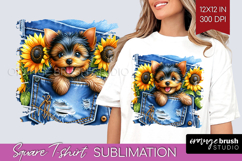 Denim Square Tshirt Background - Dog In Pocket PNG Product Image 1