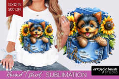 Denim Round Tshirt Background - Dog In Pocket PNG Product Image 1