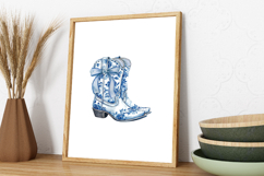 Watercolor Blue Coquette Bow Cowboy Boot Print Product Image 2