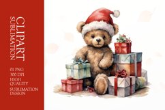 Watercolor winter bear with gifts clipart sublimation png Product Image 1