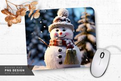 Snowman with Snow-Covered Broom by Snowy Trees Mouse Pad PNG Product Image 1