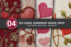 Red Floral Embroidery Digital Paper Product Image 1