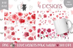 Cartoon Hearts Mug Designs, Watercolor Flowers Mug Wraps Product Image 1