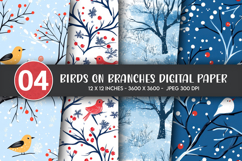 Birds on Branches Digital Paper Product Image 1