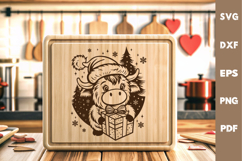 Highland Cow laser SVG PNG| Christmas Cutting Board Design Product Image 2