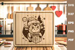 Highland Cow laser SVG PNG| Christmas Cutting Board Design Product Image 2