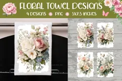 Floral Towel Designs, Watercolor White Roses Towel Kitchen Product Image 1
