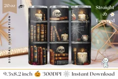 Halloween Tumbler Wrap, Gothic Tumbler Template, Skull PNG Product Image 1