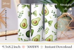 Watercolor Avocado Tumbler Wrap, Bows Tumbler Template Product Image 1