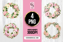 Floral Wreath With Roses Clipart Sublimation PNG Product Image 1