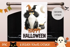 Spooky Halloween Cat Towel, Cartoon Halloween Black Cat PNG Product Image 1