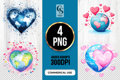 Heart Shaped Earth World Love Clipart Sublimation PNG Product Image 1