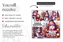 Purple Snowman Clipart, Christmas clipart sublimation design Product Image 2
