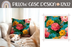 Cute Pillow Case Template, Flowers Pillow Sublimation PNG Product Image 1