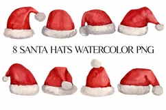 Watercolor red santa claus hats, christmas hand drawing Product Image 2