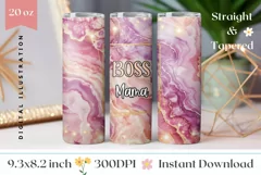 Pink Marble Tumbler Wrap, Boss Mama Tumbler Sublimation Product Image 1