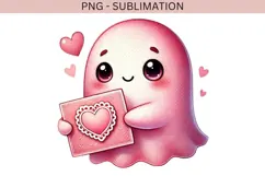 Watercolor Valentine ghost png design for T-shirts Product Image 1