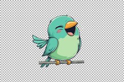 Happy Green Bird Singing on a Branch Product Image 2