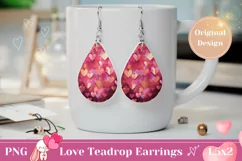 Valentine Teardrop Earrings PNG, Love Heart Earring Template Product Image 1