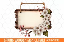 Spring Wooden Sign Clipart, Wooden Sign Watercolor Product Image 1