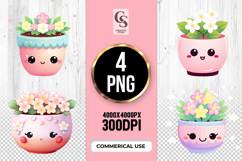 Cute Flower Pot Kawaii Floral Clipart Sublimation PNG Product Image 1