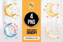 Watercolor Moon Heart Clipart PNG Product Image 1