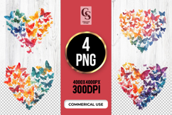 Colorful Butterfly Heart Clipart Sublimation PNG Product Image 1