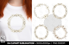 Floral Wreath Frame Elegant Clipart Sublimation PNG Product Image 1