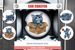 Denim Patchwork Cats Car Coaster Product Image 1