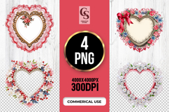 Floral Lace Heart Frame Design Clipart Sublimation PNG Product Image 1