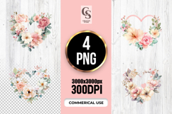 Watercolor Pastel Floral Heart Wreath Clipart PNG Product Image 1