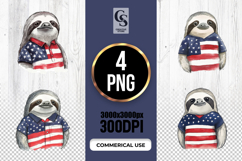 Cute Sloth American Flag Clipart PNG Product Image 1