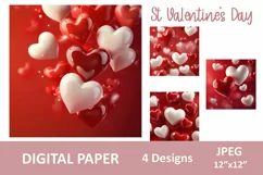 3d Hearts digital paper, St Valentine's Day holiday decor Product Image 1