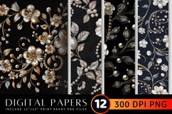 Luxury Embroidered Pearls Floral Digital Paper Backgrounds Product Image 1