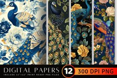 Floral Peacock Digital Paper Backgrounds Product Image 1